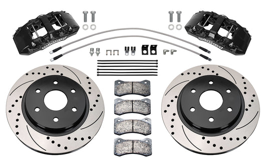 WILWOOD DISC BRAKES AERO6 DM FRONT BRAKE KIT FORD F150 10-20 13.38" DRILLED & SLOTTED ROTORS BLACK CALIPERS
