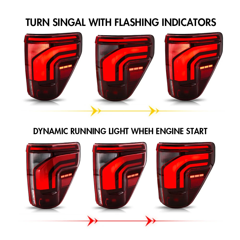 KUER LED FULL LED TAIL LIGHT W/ BLIND SPOT & SEQUENTIAL LIGHTS FORD F150 21-26 RED