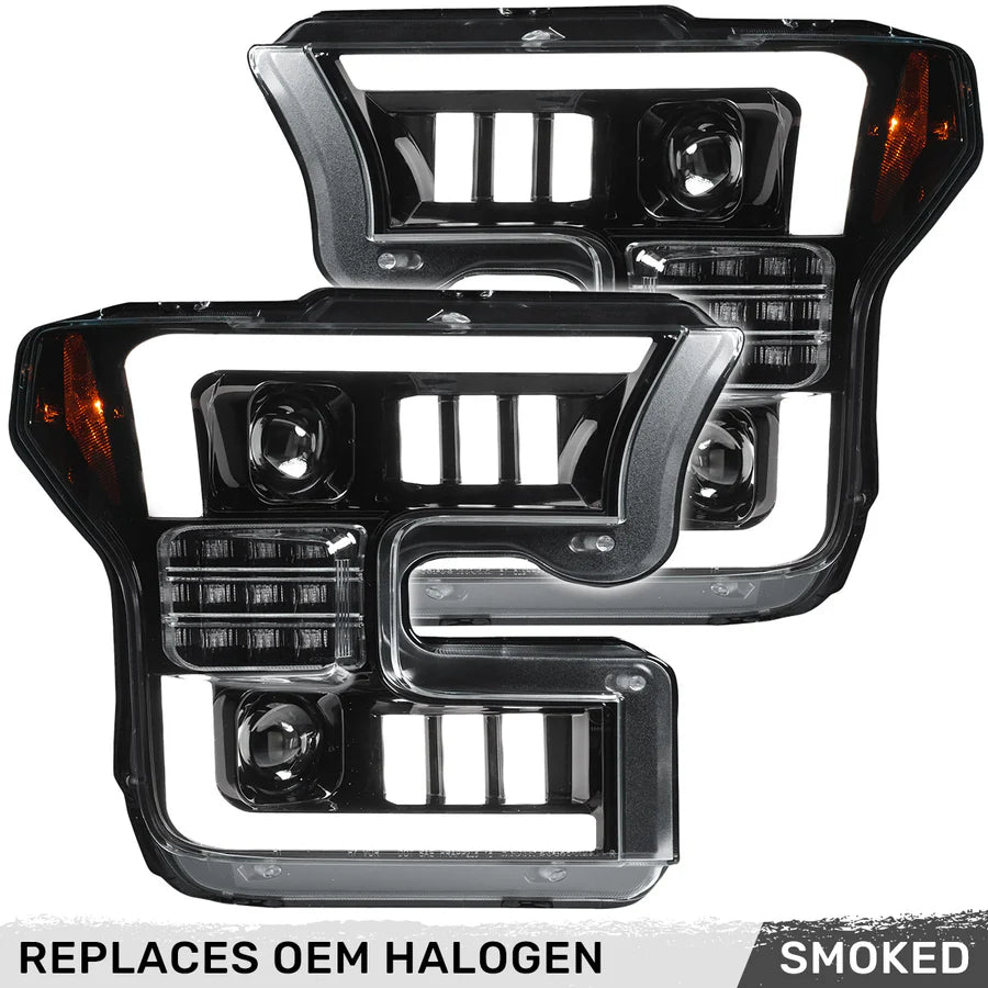 RECON FORD F150 15-17 LED PROJECTOR HEADLIGHTS W/OLED DRL W/SCANNING AMBER TURN SIGNALS