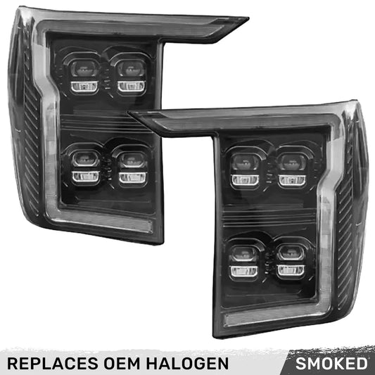 RECON FORD F150 21-23 FULL LED PROJECTOR HEADLIGHTS W/OLED DRL & SCANNING SWITCHBACK AMBER TURN SIGNALS