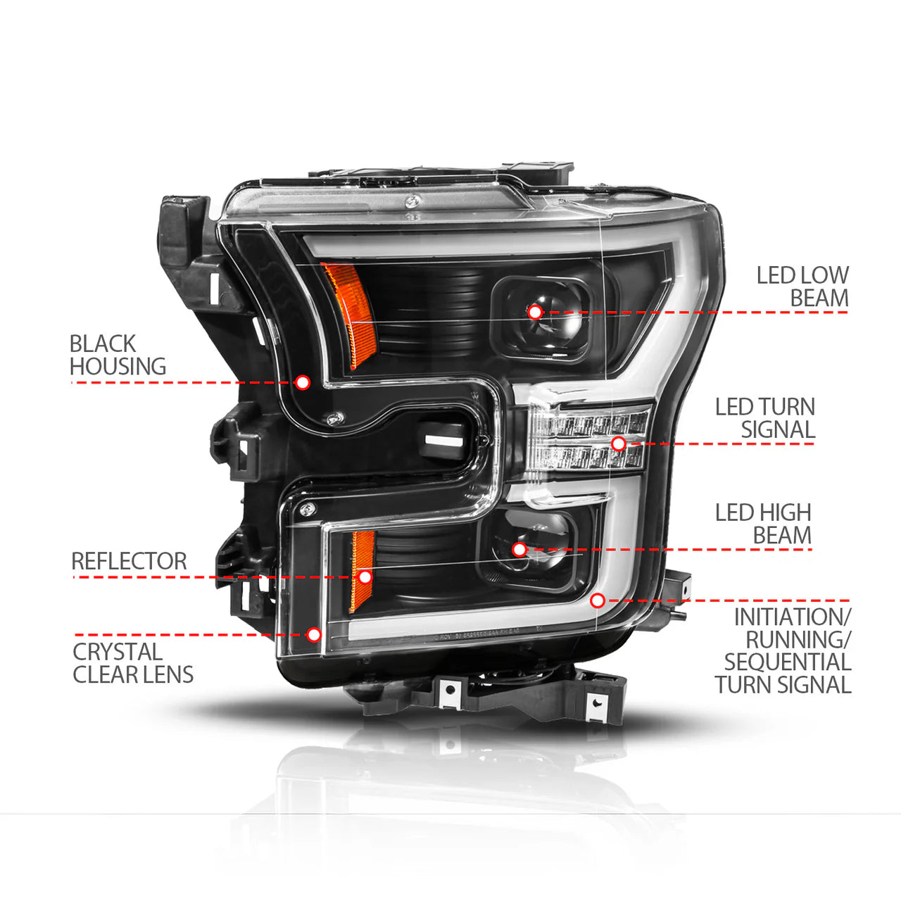 ANZO FORD F-150 15-17 FULL LED PROJECTOR PLANK STYLE HEADLIGHTS BLACK W/ INITIATION & SEQUENTIAL