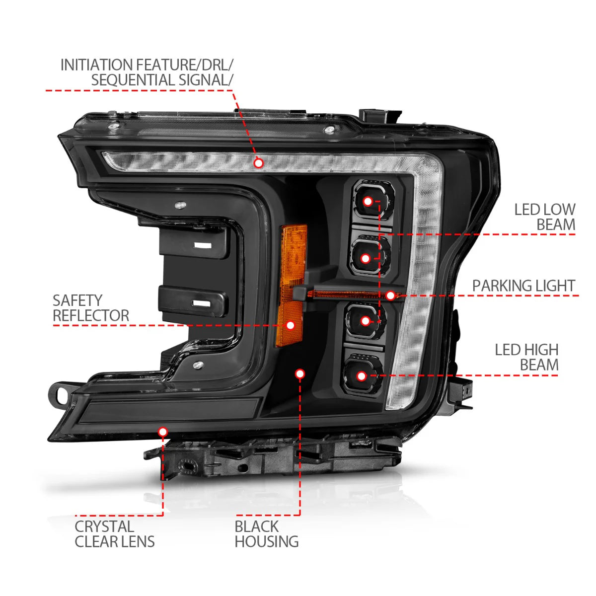 ANZO F-150 18-20 Z-SERIES FULL LED PLANK PROJECTOR HEADLIGHTS BLACK W/ DRL SWITCH, INITIATION & SEQUENTIAL