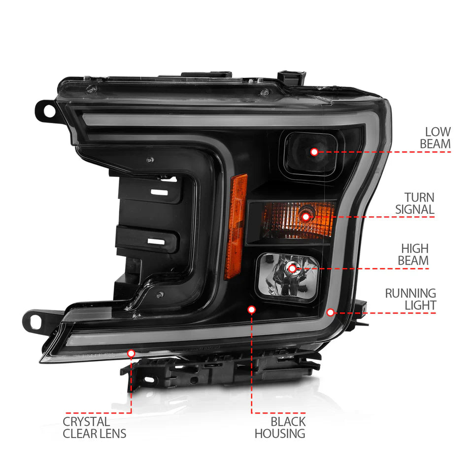 ANZO FORD F-150 18-20 PROJECTOR PLANK STYLE HEADLIGHTS CHROME