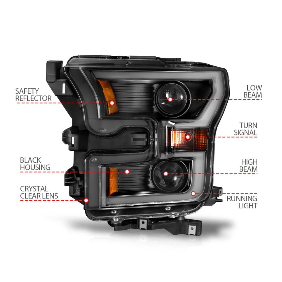 ANZO FORD F-150 15-17 PROJECTOR PLANK STYLE HEADLIGHTS BLACK