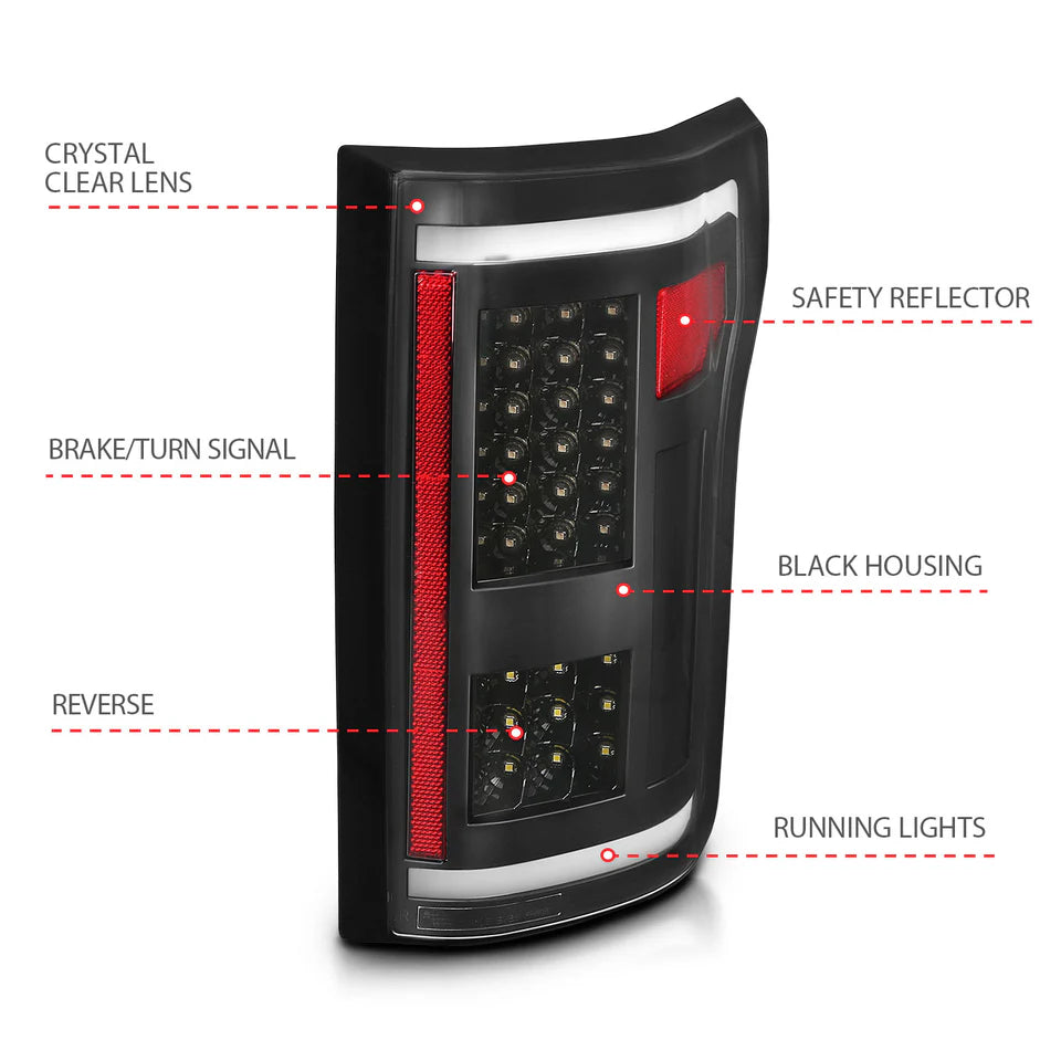 ANZO FORD F-150 15-17 FULL LED TAIL LIGHTS G2 BLACK (WHITE LIGHT BAR)