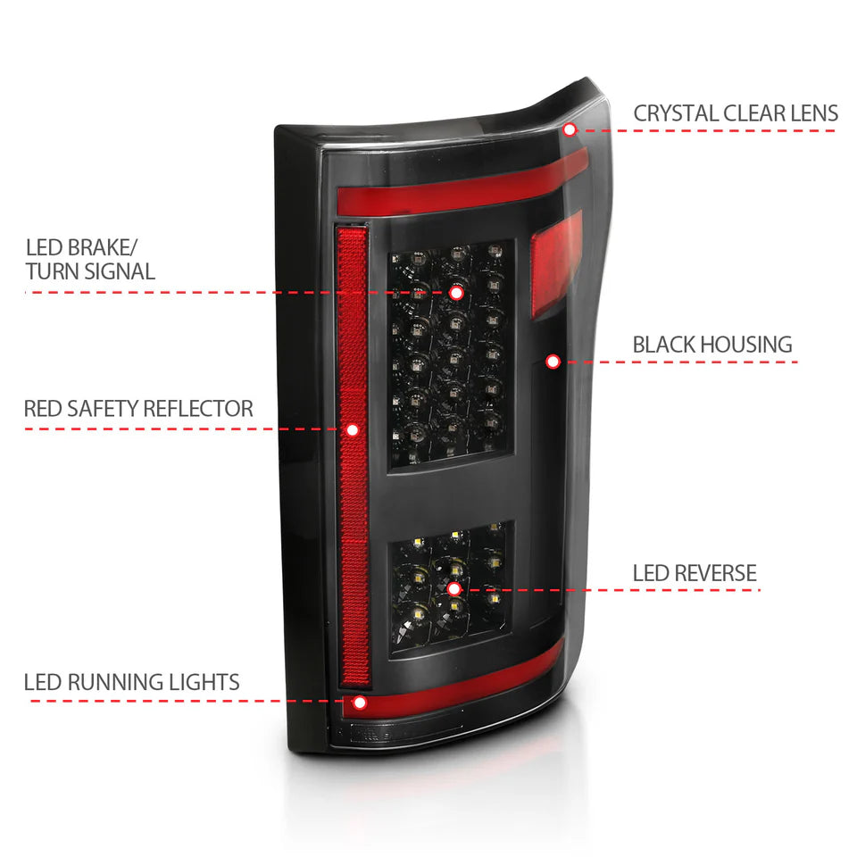 ANZO FORD F-150 15-17 FULL LED TAIL LIGHTS W/ SEQUENTIAL SIGNAL (RED LIGHT BAR)