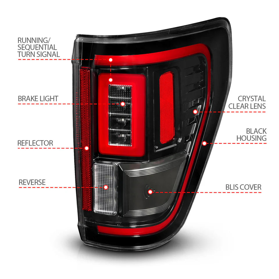 ANZO FORD F-150 21-23 FULL LED TAIL LIGHTS BLACK CLEAR LENS
