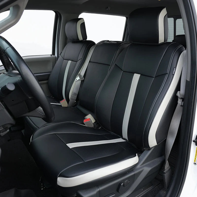 KUSTOM INTERIOR CUSTOM SEAT COVERS FORD F150 15-20 ALL CABS BLACK W/ GRAY ACCENT