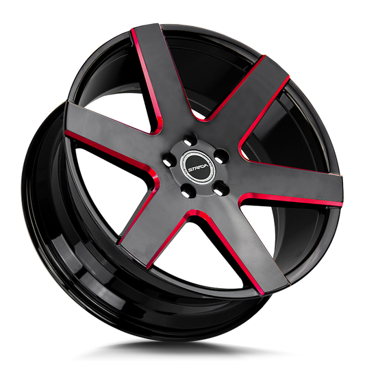 STRADA WHEELS CODA 22X9.5 6X135 +24 OFFSET GLOSS BLACK CANDY RED MILLED FORD F150 04-26