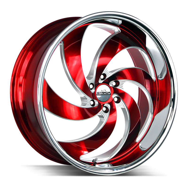 STRADA STREET CLASSICS RETRO 6 24X10 6X135 +24 OFFSET CANDY RED MILLED SS LIP FORD F150 04-26