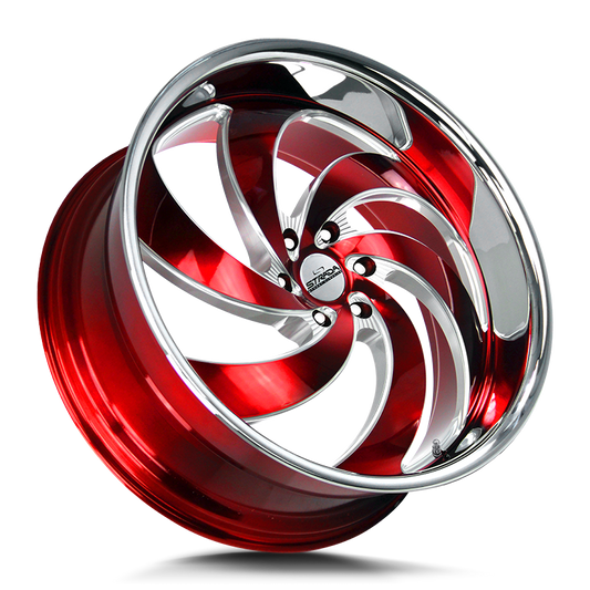 STRADA STREET CLASSICS RETRO 6 26X10 6X135 +26 OFFSET CANDY RED MILLED SS LIP FORD F150 04-26