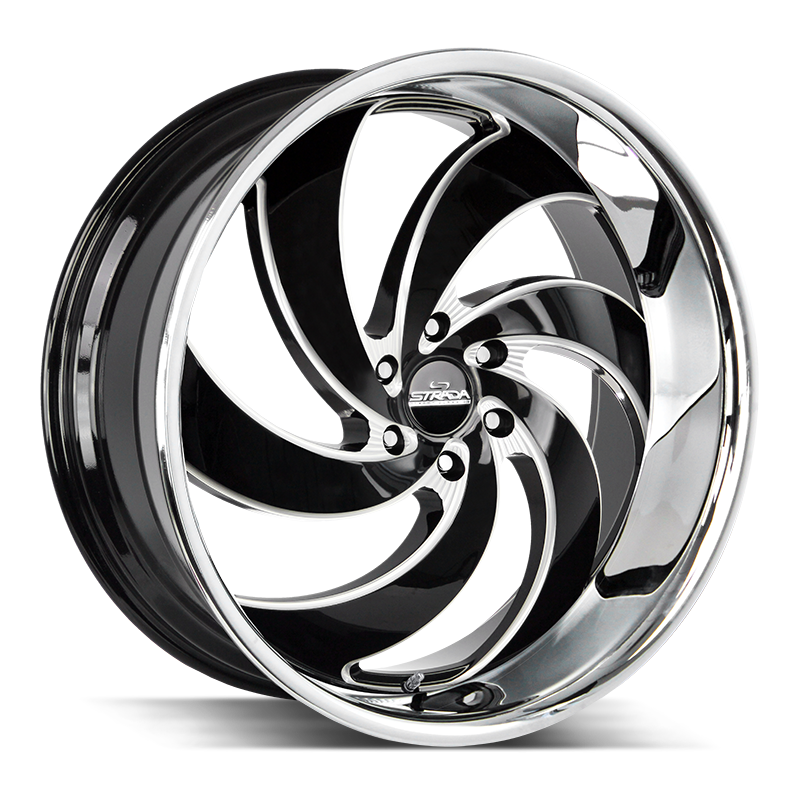 STRADA STREET CLASSICS RETRO 6 24X10 6X135 +24 OFFSET GLOSS BLACK MILLED SS LIP FORD F150 04-26