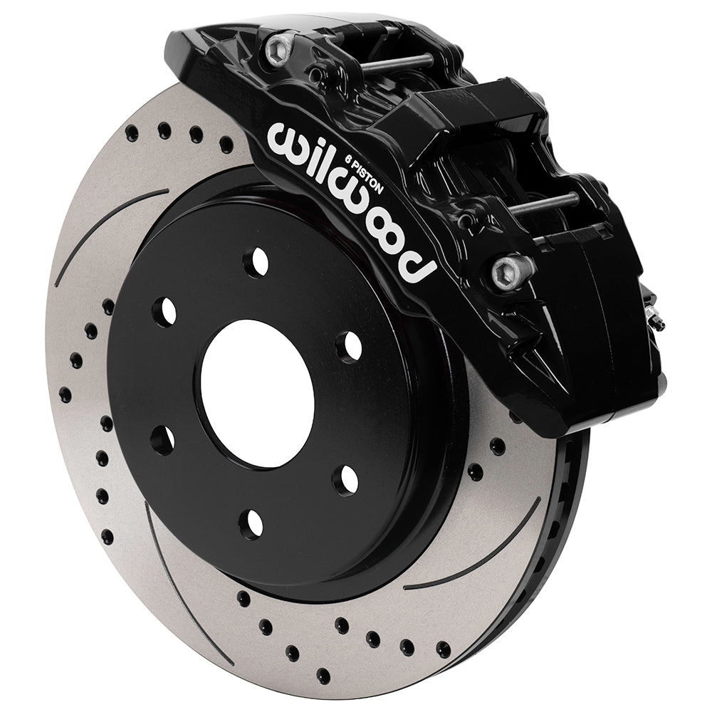 WILWOOD DISC BRAKES AERO6 DM FRONT BRAKE KIT FORD F150 21-26 13.38" DRILLED & SLOTTED ROTORS BLACK CALIPERS