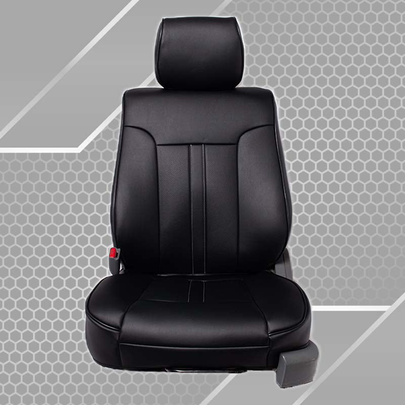 KUSTOM INTERIOR CUSTOM SEAT COVERS FORD F150 09-14 ALL CABS BLACK W/ WHITE STITCHING