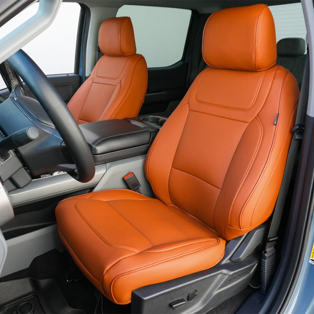 KUSTOM INTERIOR CUSTOM SEAT COVERS FORD F150 21+ ALL CABS BROWN W/ BROWN STITCHING