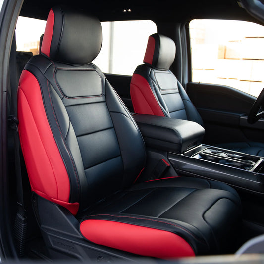 KUSTOM INTERIOR CUSTOM SEAT COVERS FORD F150 21+ ALL CABS RED W/ BLACK FRONT FACE