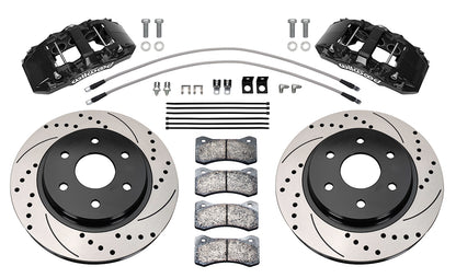 WILWOOD DISC BRAKES AERO6 DM FRONT BRAKE KIT FORD F150 10-20 13.38" DRILLED & SLOTTED ROTORS BLACK CALIPERS