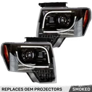 RECON FORD F150 13-14 PROJECTOR HEADLIGHTS ULTRA HIGH POWER WHITE LED DRL W/ AMBER TURN SIGNALS
