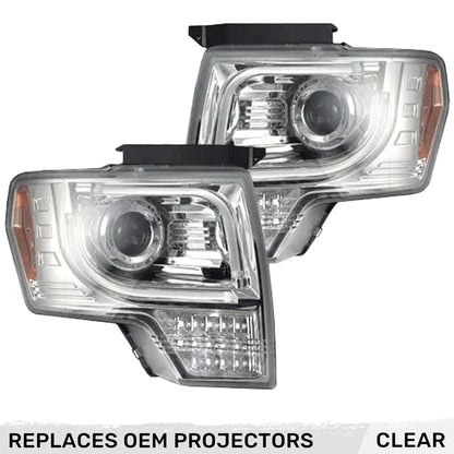 RECON FORD F150 13-14 PROJECTOR HEADLIGHTS ULTRA HIGH POWER WHITE LED DRL W/ AMBER TURN SIGNALS