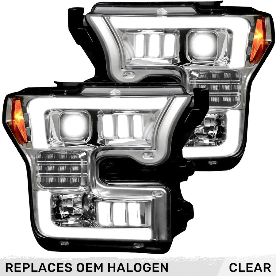 RECON FORD F150 15-17 LED PROJECTOR HEADLIGHTS W/OLED DRL W/SCANNING AMBER TURN SIGNALS