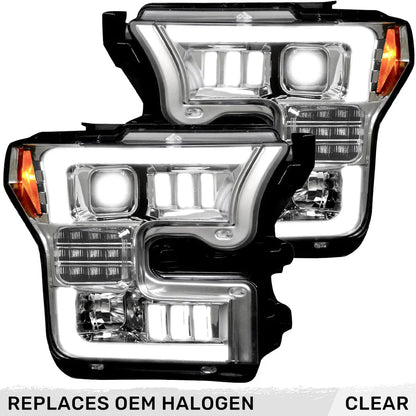 RECON FORD F150 15-17 LED PROJECTOR HEADLIGHTS W/OLED DRL W/SCANNING AMBER TURN SIGNALS