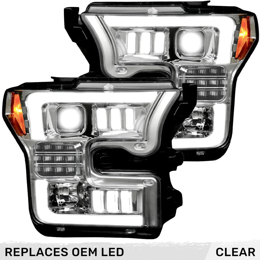 RECON FORD F150 15-17 LED PROJECTOR HEADLIGHTS W/OLED DRL W/ SCANNING AMBER TURN SIGNALS