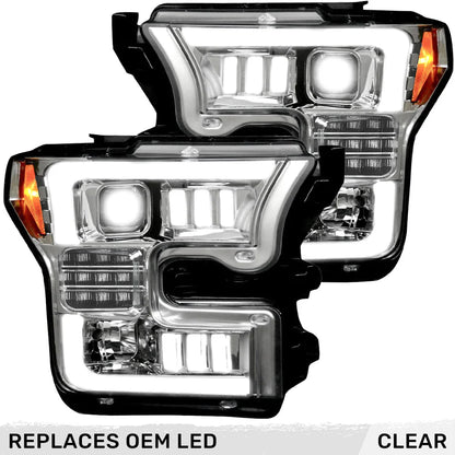 RECON FORD F150 15-17 LED PROJECTOR HEADLIGHTS W/OLED DRL W/ SCANNING AMBER TURN SIGNALS