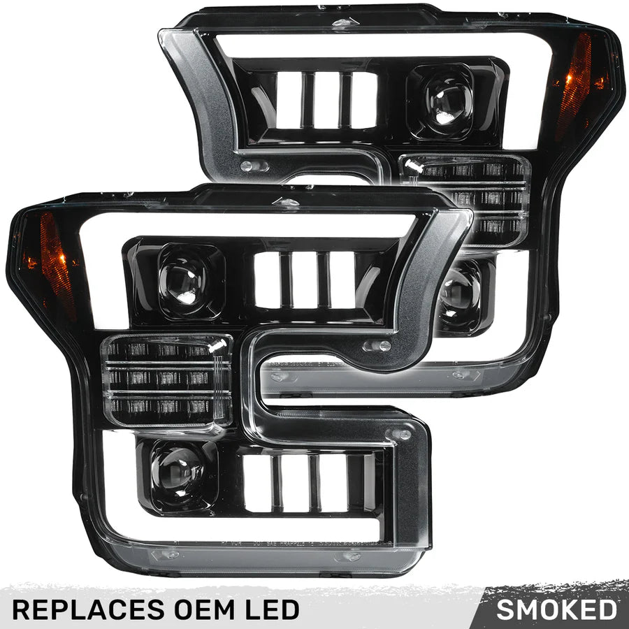RECON FORD F150 15-17 LED PROJECTOR HEADLIGHTS W/OLED DRL W/ SCANNING AMBER TURN SIGNALS