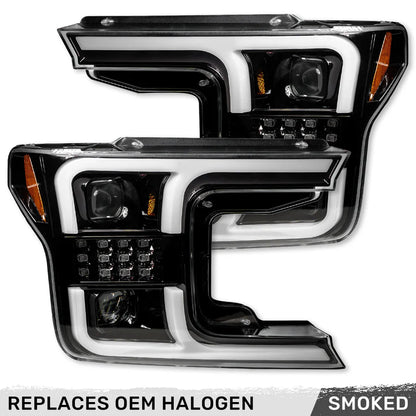 RECON FORD F150 18-20 PROJECTOR HEADLIGHTS OLED DRL SCANNING LED TURN SIGNALS