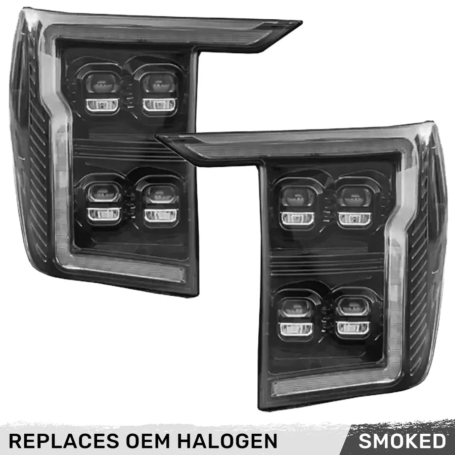 RECON FORD F150 21-23 FULL LED PROJECTOR HEADLIGHTS W/OLED DRL & SCANNING SWITCHBACK AMBER TURN SIGNALS