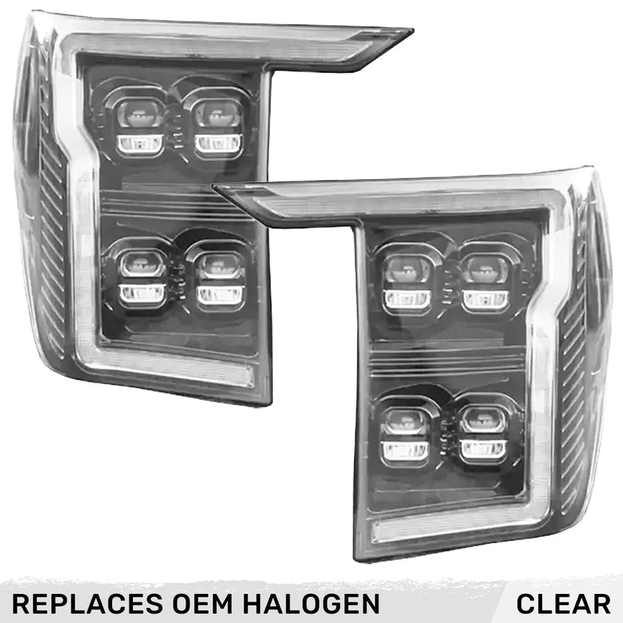 RECON FORD F150 21-23 FULL LED PROJECTOR HEADLIGHTS W/OLED DRL & SCANNING SWITCHBACK AMBER TURN SIGNALS