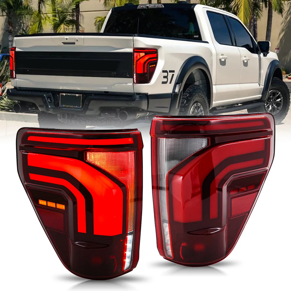 KUER LED FULL LED TAIL LIGHT W/ BLIND SPOT & SEQUENTIAL LIGHTS FORD F150 21-26 RED