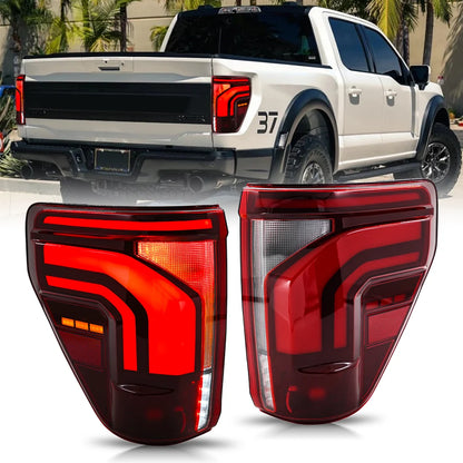 KUER LED FULL LED TAIL LIGHT W/ BLIND SPOT & SEQUENTIAL LIGHTS FORD F150 21-26 RED