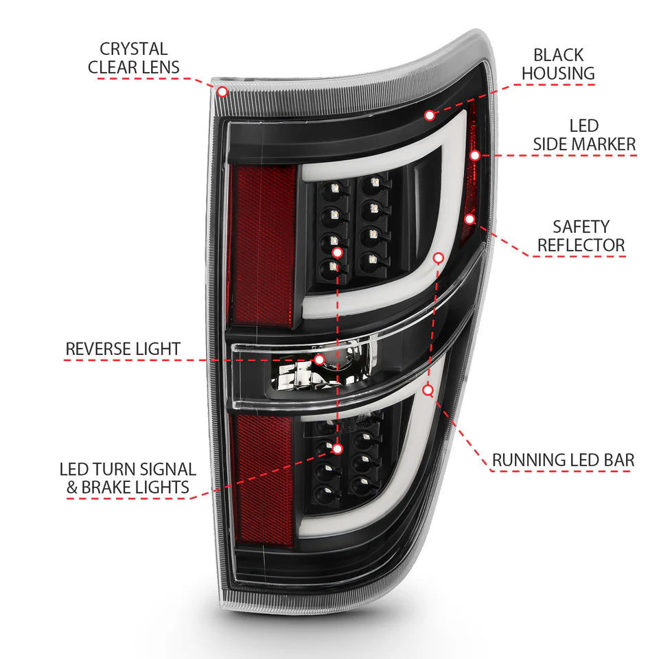 ANZO LED TAIL LIGHTS G2 BLACK CLEAR LENS FORD F150 09-14