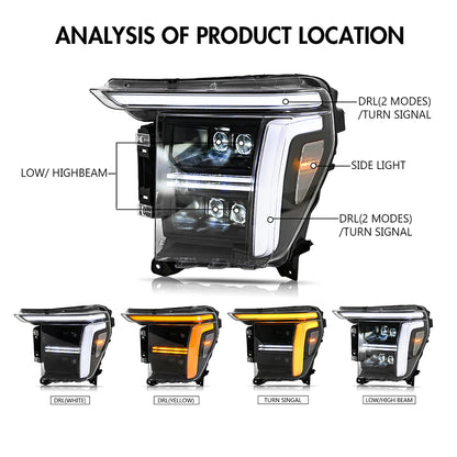 KUERLED FULL LED HEADLIGHTS FOUR PROJECTOR W/DRL STARTUP & SEQUENTIAL TURN FORD F150 21-23