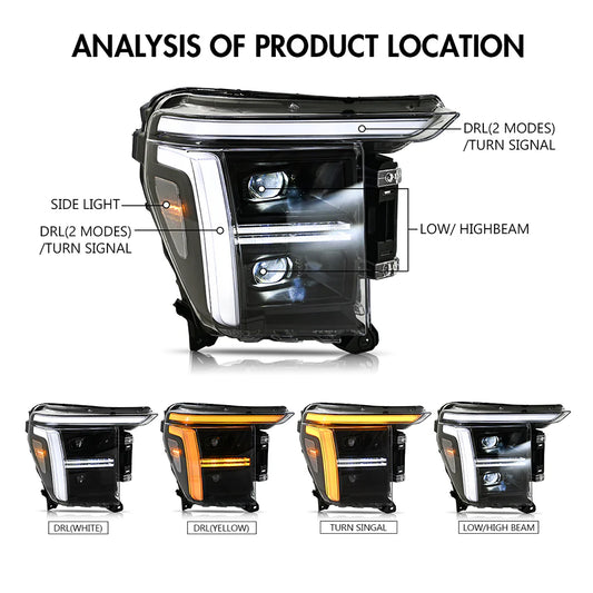 KUERLED FULL LED HEADLIGHTS DUAL PROJECTOR W/DRL STARTUP & SEQUENTIAL TURN FORD F150 21-23