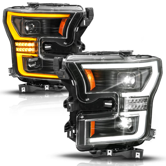 ANZO FORD F-150 15-17 FULL LED PROJECTOR PLANK STYLE HEADLIGHTS BLACK W/ INITIATION & SEQUENTIAL