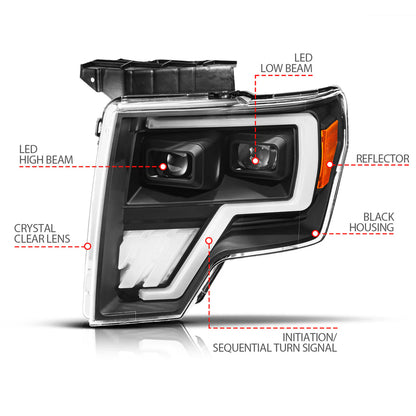 ANZO FORD F-150 09-14 FULL LED PROJECTOR PLANK HEADLIGHTS BLACK W/ INITIATION & SEQUENTIAL (FOR HALOGEN MODELS ONLY)