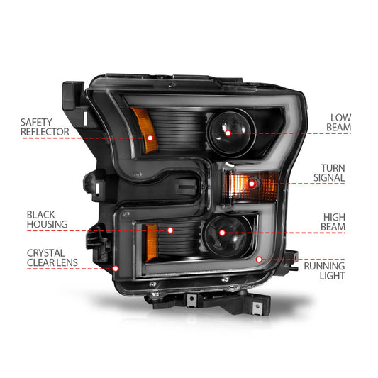 ANZO FORD F-150 15-17 PROJECTOR PLANK STYLE HEADLIGHTS BLACK