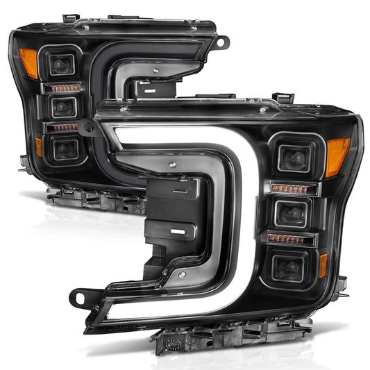 ANZO FORD F-150 18-20 FULL LED PROJECTOR SMOKED C-BAR HEADLIGHTS BLACK CLEAR LENS