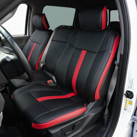 KUSTOM INTERIOR CUSTOM SEAT COVERS FORD F150 15-20 ALL CABS BLACK W/ RED WING ACCENT