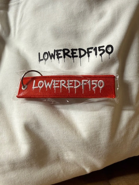 LOWEREDF150 GRAFITTI LETTER RED FLIGHT TAG KEYCHAIN