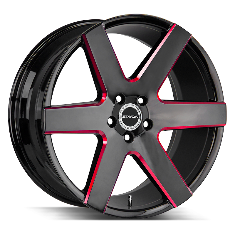 STRADA WHEELS CODA 22X9.5 6X135 +24 OFFSET GLOSS BLACK CANDY RED MILLED FORD F150 04-26