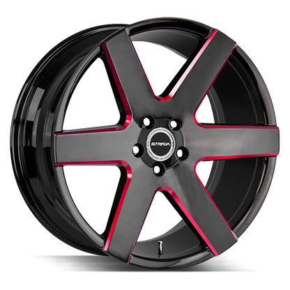 STRADA WHEELS CODA 22X9.5 6X135 +24 OFFSET GLOSS BLACK CANDY RED MILLED FORD F150 04-26