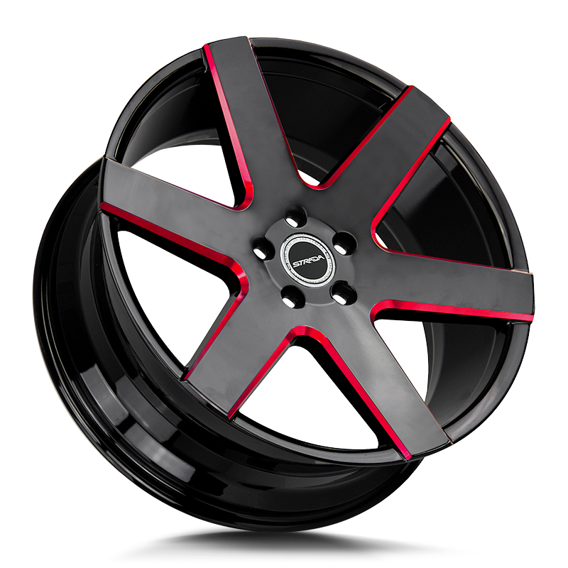 STRADA WHEELS CODA 22X9.5 6X135 +24 OFFSET GLOSS BLACK CANDY RED MILLED FORD F150 04-26