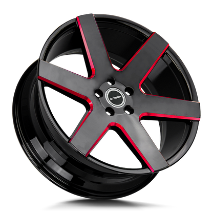 STRADA WHEELS CODA 22X9.5 6X135 +24 OFFSET GLOSS BLACK CANDY RED MILLED FORD F150 04-26