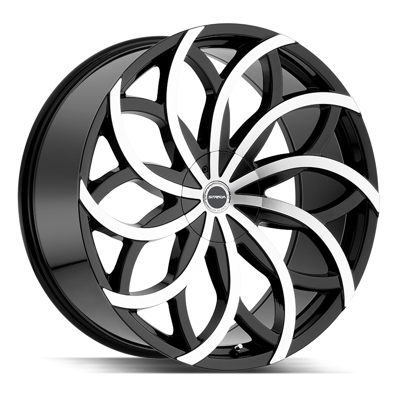 STRADA WHEELS HURACAN 24X10 6X135 + 30 OFFSET GLOSS BLACK MACHINED FORD F150 04-26