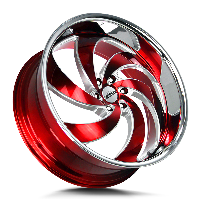 STRADA STREET CLASSICS RETRO 6 26X10 6X135 +26 OFFSET CANDY RED MILLED SS LIP FORD F150 04-26