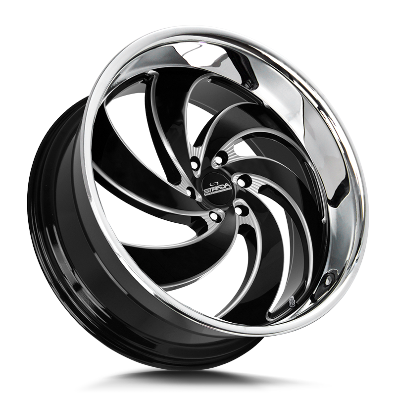 STRADA STREET CLASSICS RETRO 6 24X10 6X135 +24 OFFSET GLOSS BLACK MILLED SS LIP FORD F150 04-26