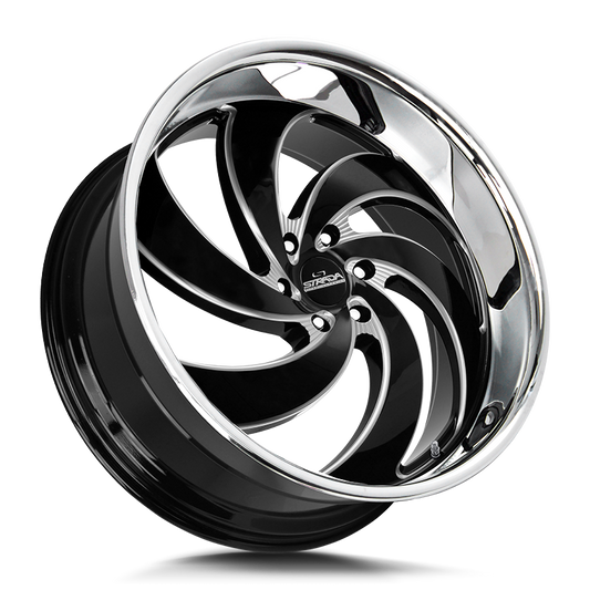 STRADA STREET CLASSICS RETRO 6 24X10 6X135 +24 OFFSET GLOSS BLACK MILLED SS LIP FORD F150 04-26